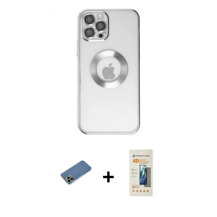 MARSİLYAN™- iPhone 12 Pro Kılıf Pusula Form - Siyah 6D Mat Seramik Hayalet Nano Ekran Koruyucu + Shine Kamera Lens Koruma Cam - GD