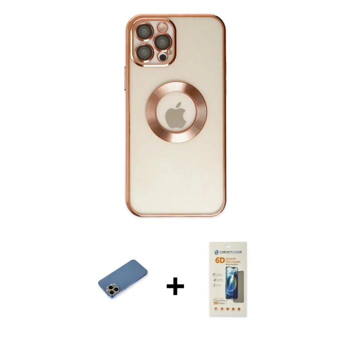 MARSİLYAN™- iPhone 12 Pro Kılıf Pusula Form - Siyah 6D Mat Seramik Hayalet Nano Ekran Koruyucu + Shine Kamera Lens Koruma Cam - GD