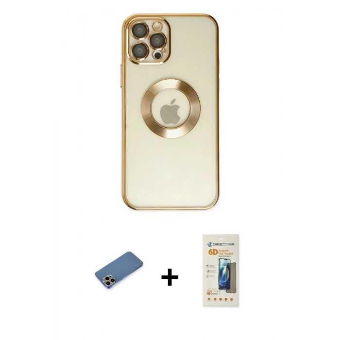 MARSİLYAN™- iPhone 12 Pro Kılıf Pusula Form - Siyah 6D Mat Seramik Hayalet Nano Ekran Koruyucu + Shine Kamera Lens Koruma Cam - GD