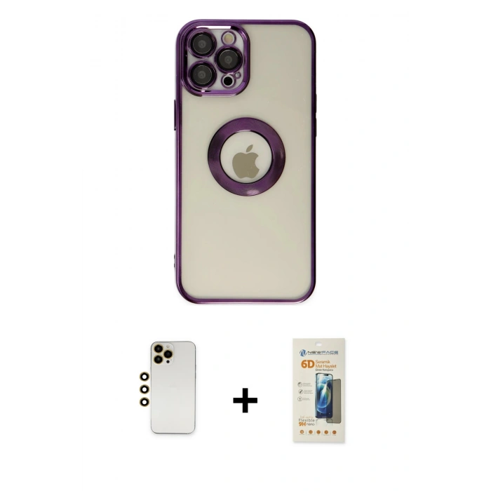 MARSİLYAN™- iPhone 12 Pro Kılıf Pusula Form - Siyah 6D Mat Seramik Hayalet Nano Ekran Koruyucu + Shine Kamera Lens - GD