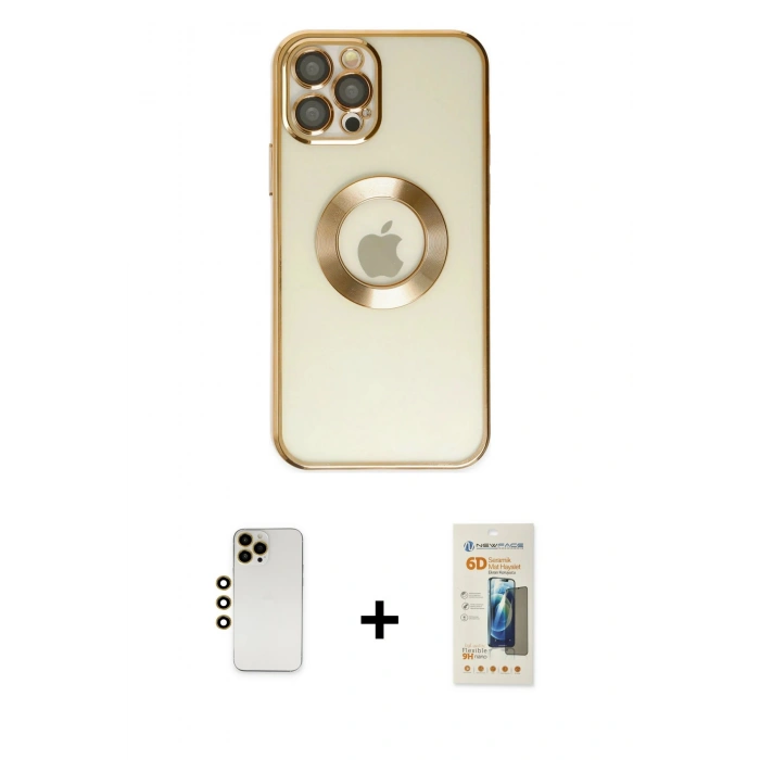 MARSİLYAN™- iPhone 12 Pro Kılıf Pusula Form - Siyah 6D Mat Seramik Hayalet Nano Ekran Koruyucu + Shine Kamera Lens - GD