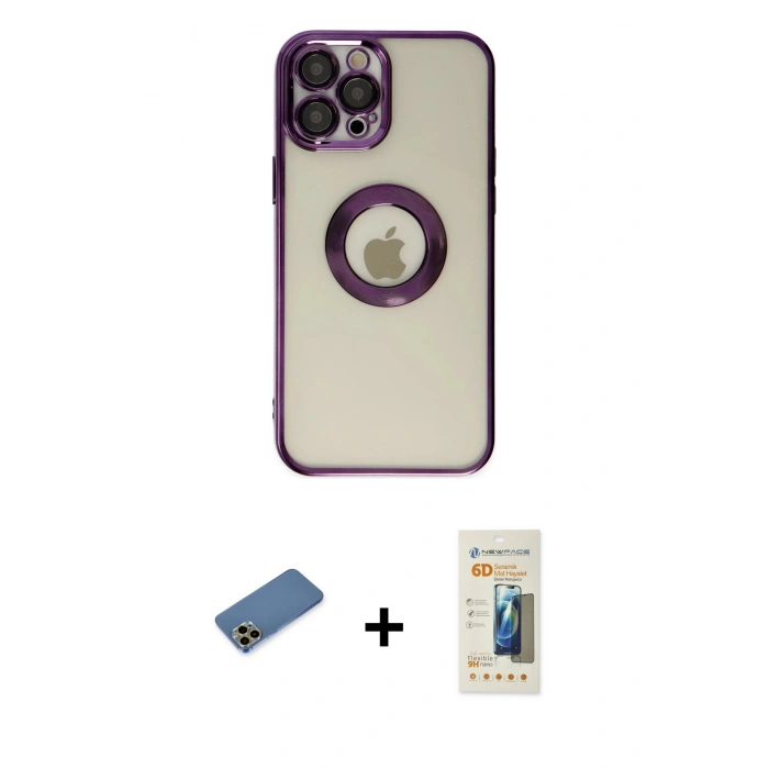 MARSİLYAN™- iPhone 12 Pro Kılıf Pusula Form - Siyah 6D Mat Seramik Hayalet Nano Ekran Koruyucu + Shine Kamera Lens Koruma Cam - GD