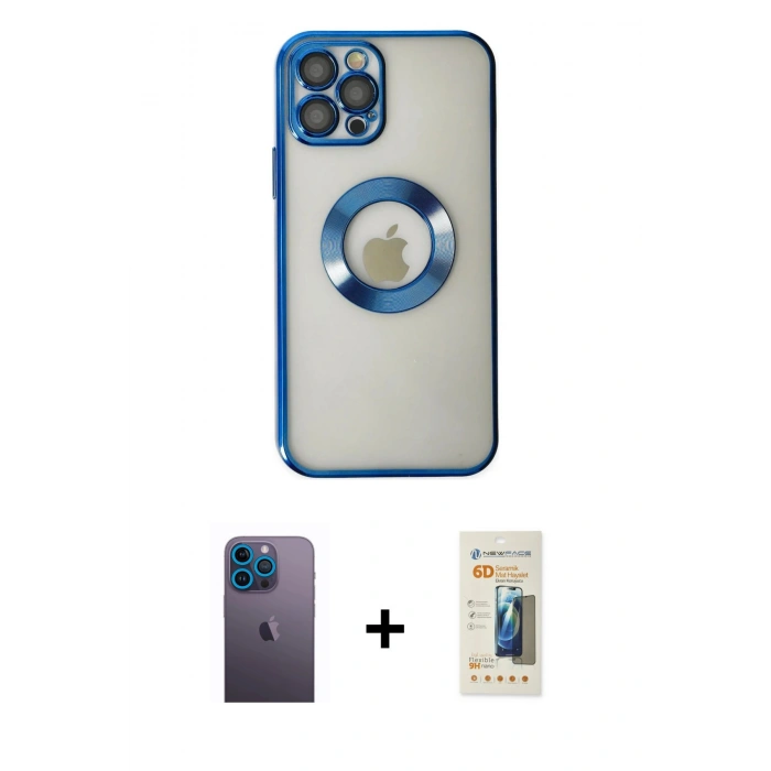 MARSİLYAN™- iPhone 12 Pro Kılıf Pusula Form - Siyah 6D Mat Seramik Hayalet Nano Ekran Koruyucu + Neon Fosforlu Kamera Lens - MI