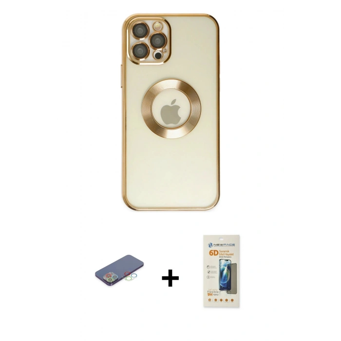 MARSİLYAN™- iPhone 12 Pro Kılıf Pusula Form - Siyah 6D Mat Seramik Hayalet Nano Ekran Koruyucu + Renkli Kamera Lens Koruma Cam - MI