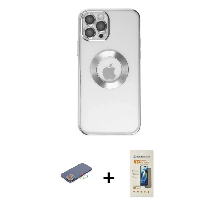 MARSİLYAN™- iPhone 12 Pro Kılıf Pusula Form - Siyah 6D Mat Seramik Hayalet Nano Ekran Koruyucu + Renkli Kamera Lens Koruma Cam - MI