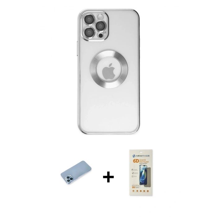 MARSİLYAN™- iPhone 12 Pro Kılıf Pusula Form - Siyah 6D Mat Seramik Hayalet Nano Ekran Koruyucu + Shine Kamera Lens Koruma Cam - MI