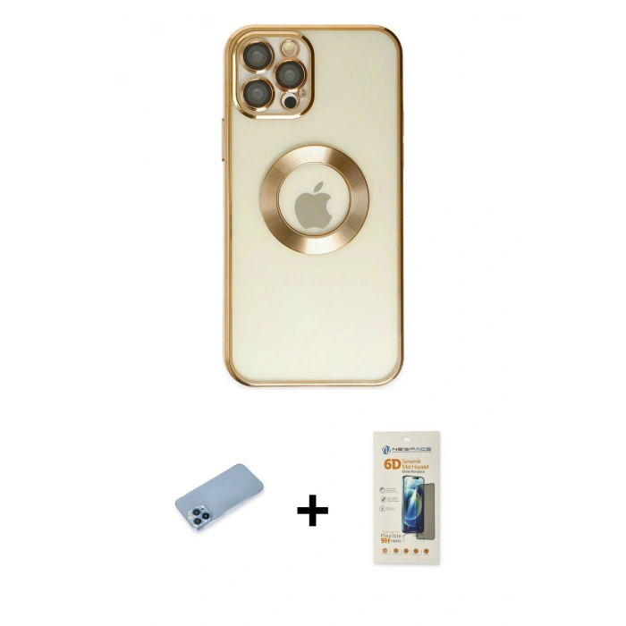 MARSİLYAN™- iPhone 12 Pro Kılıf Pusula Form - Siyah 6D Mat Seramik Hayalet Nano Ekran Koruyucu + Shine Kamera Lens Koruma Cam - MI