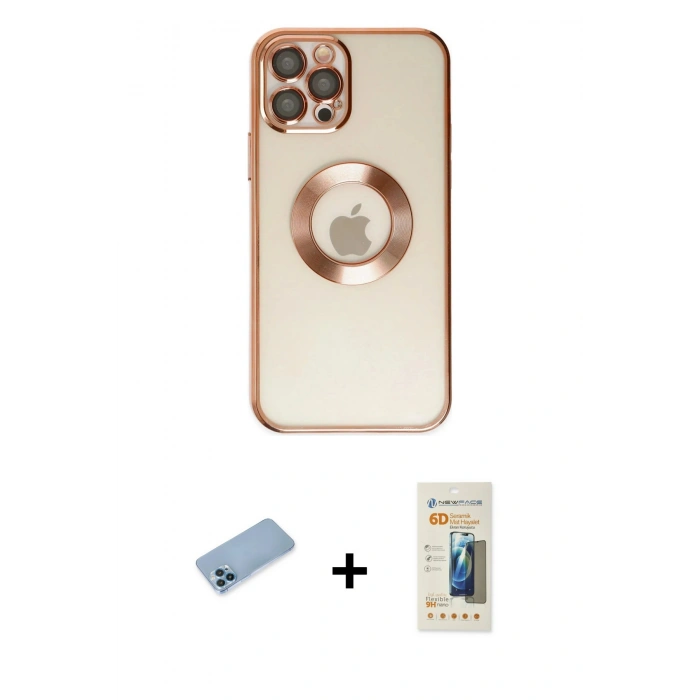 MARSİLYAN™- iPhone 12 Pro Kılıf Pusula Form - Siyah 6D Mat Seramik Hayalet Nano Ekran Koruyucu + Shine Kamera Lens Koruma Cam - MI