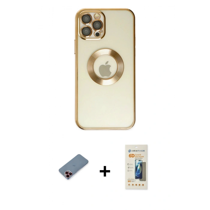 MARSİLYAN™- iPhone 12 Pro Kılıf Pusula Form - Siyah 6D Mat Seramik Hayalet Nano Ekran Koruyucu + Metal Kamera Lens Koruma Cam - KI