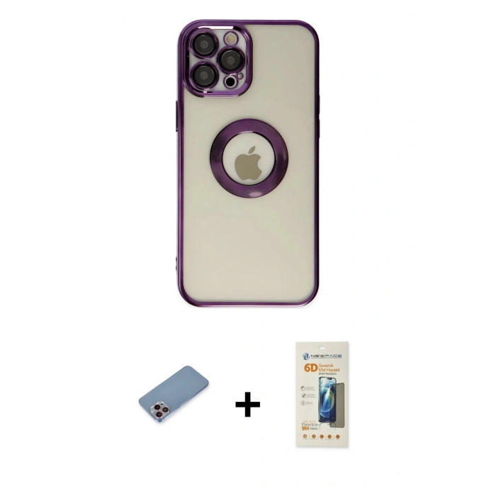 MARSİLYAN™- iPhone 12 Pro Kılıf Pusula Form - Siyah 6D Mat Seramik Hayalet Nano Ekran Koruyucu + Shine Kamera Lens Koruma Cam - PE