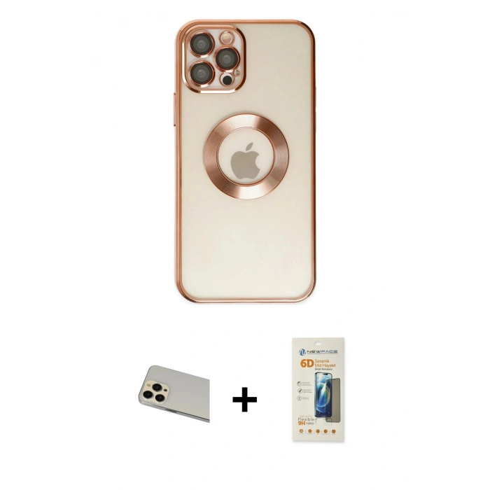 MARSİLYAN™- iPhone 12 Pro Kılıf Pusula Form - Siyah 6D Mat Seramik Hayalet Nano Ekran Koruyucu + Rainbow Kamera Lens Koruma Cam - GD