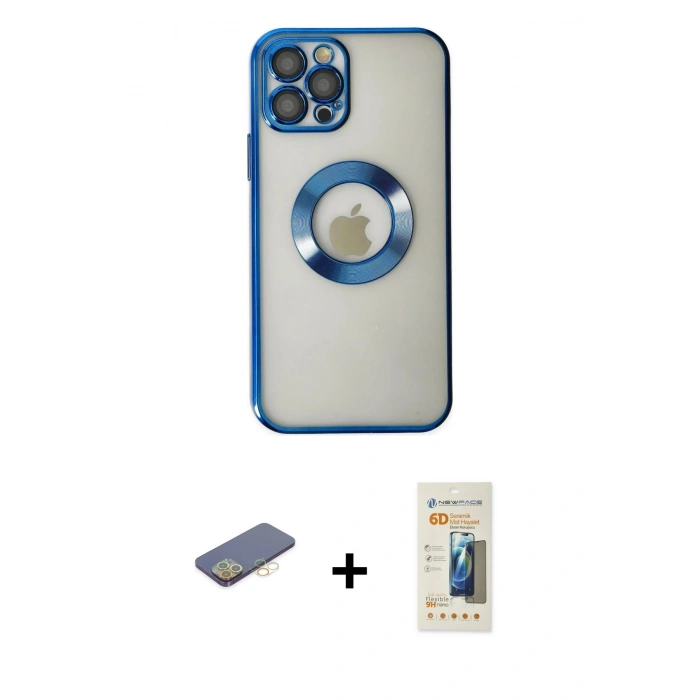 MARSİLYAN™- iPhone 12 Pro Kılıf Pusula Form - Siyah 6D Mat Seramik Hayalet Nano Ekran Koruyucu + Sarı Renkli Kamera Lens Koruma Cam