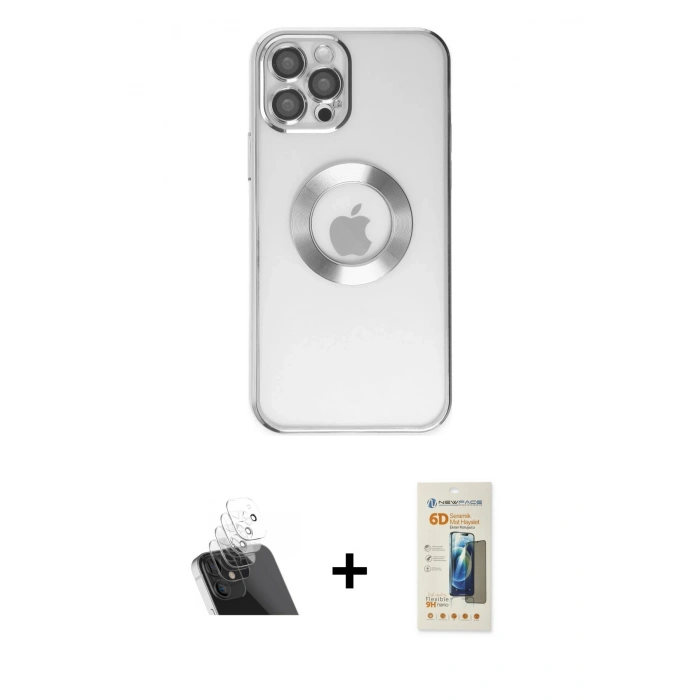 MARSİLYAN™- iPhone 12 Pro Kılıf Pusula Form - Siyah 6D Mat Seramik Hayalet Nano Ekran Koruyucu + Kamera Lens Koruma Cam - SF