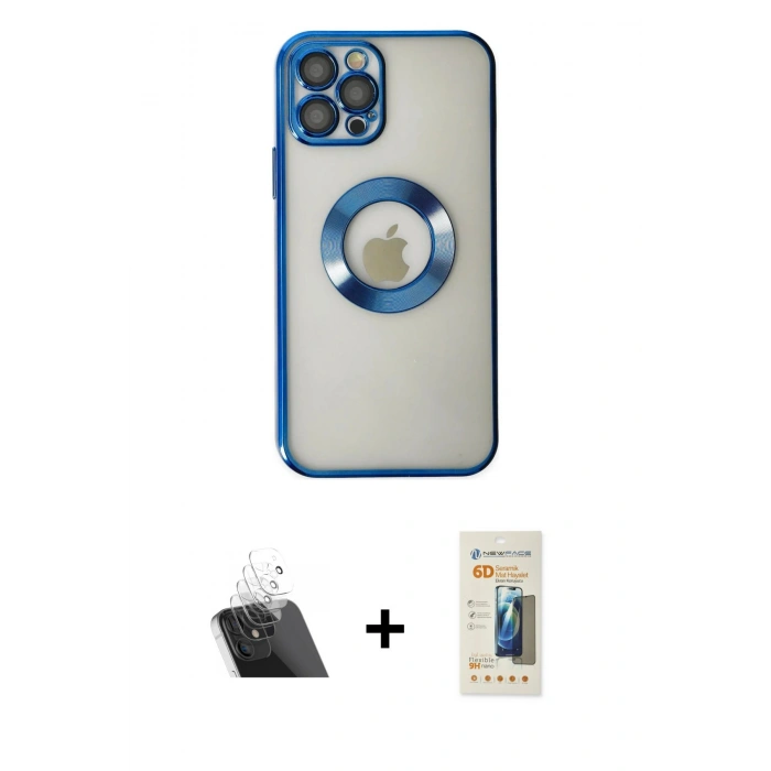 MARSİLYAN™- iPhone 12 Pro Kılıf Pusula Form - Siyah 6D Mat Seramik Hayalet Nano Ekran Koruyucu + Kamera Lens Koruma Cam - SF
