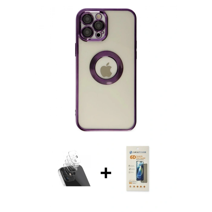MARSİLYAN™- iPhone 12 Pro Kılıf Pusula Form - Siyah 6D Mat Seramik Hayalet Nano Ekran Koruyucu + Kamera Lens Koruma Cam - SF
