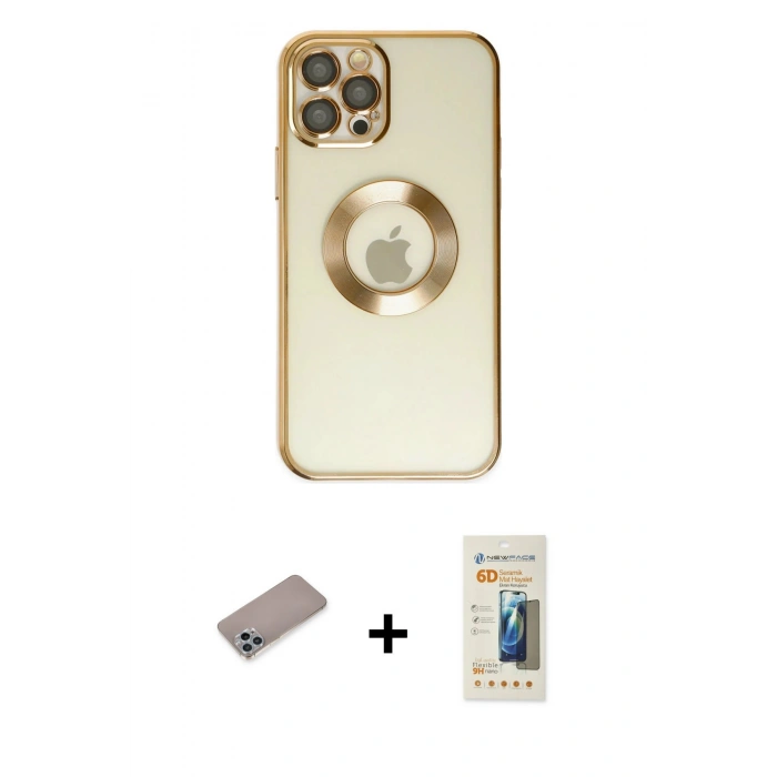 MARSİLYAN™- iPhone 12 Pro Kılıf Pusula Form - Siyah 6D Mat Seramik Hayalet Nano Ekran Koruyucu + Shine Kamera Lens Koruma Cam - SABE