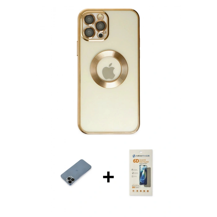 MARSİLYAN™- iPhone 12 Pro Kılıf Pusula Form - Siyah 6D Mat Seramik Hayalet Nano Ekran Koruyucu + Shine Kamera Lens Koruma Cam - SH