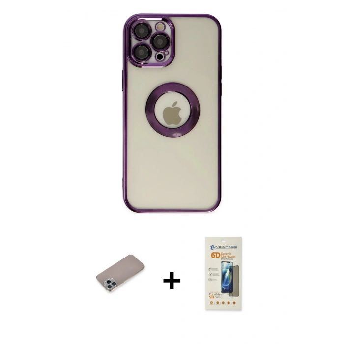 MARSİLYAN™- iPhone 12 Pro Kılıf Pusula Form - Siyah 6D Mat Seramik Hayalet Nano Ekran Koruyucu + Shine Kamera Lens Koruma Cam - SABE