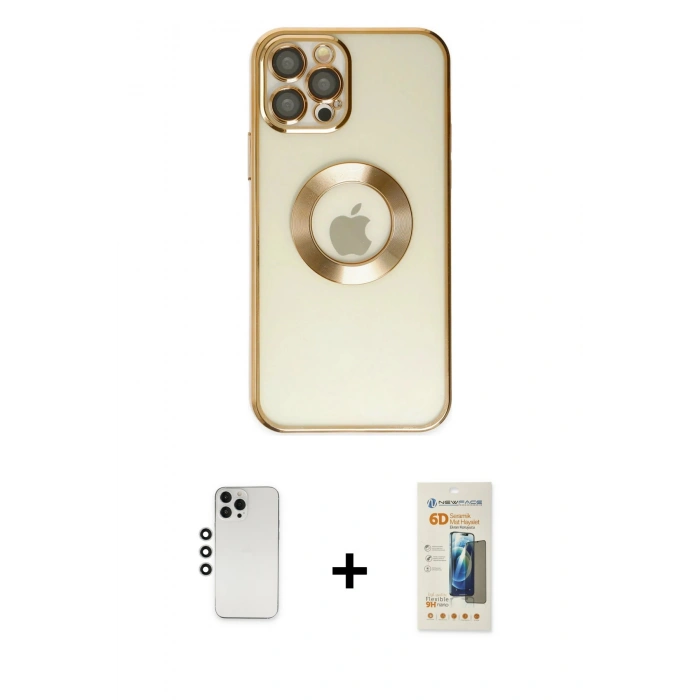 MARSİLYAN™- iPhone 12 Pro Kılıf Pusula Form - Siyah 6D Mat Seramik Hayalet Nano Ekran Koruyucu + Shine Kamera Lens - GS