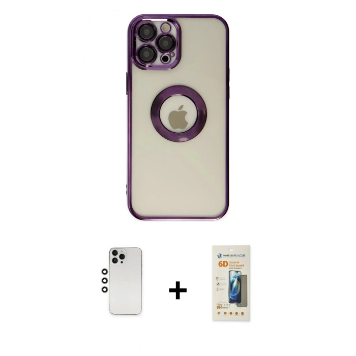 MARSİLYAN™- iPhone 12 Pro Kılıf Pusula Form - Siyah 6D Mat Seramik Hayalet Nano Ekran Koruyucu + Shine Kamera Lens - GS