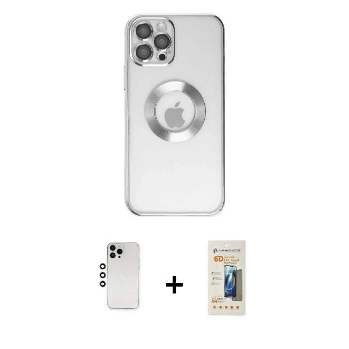 MARSİLYAN™- iPhone 12 Pro Kılıf Pusula Form - Siyah 6D Mat Seramik Hayalet Nano Ekran Koruyucu + Shine Kamera Lens - GS