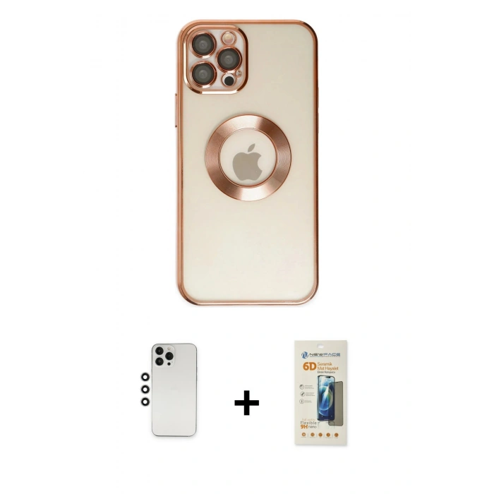 MARSİLYAN™- iPhone 12 Pro Kılıf Pusula Form - Siyah 6D Mat Seramik Hayalet Nano Ekran Koruyucu + Shine Kamera Lens - GS