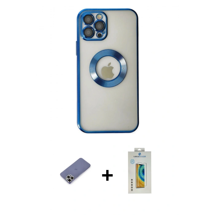 MARSİLYAN™- iPhone 12 Pro Kılıf Pusula Form - Siyah Polymer Nano Ekran Koruyucu + Metal Kamera Lens Koruma Cam - GD