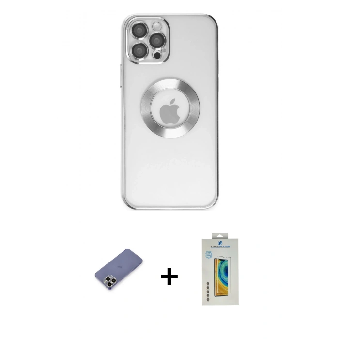 MARSİLYAN™- iPhone 12 Pro Kılıf Pusula Form - Siyah Polymer Nano Ekran Koruyucu + Metal Kamera Lens Koruma Cam - GD