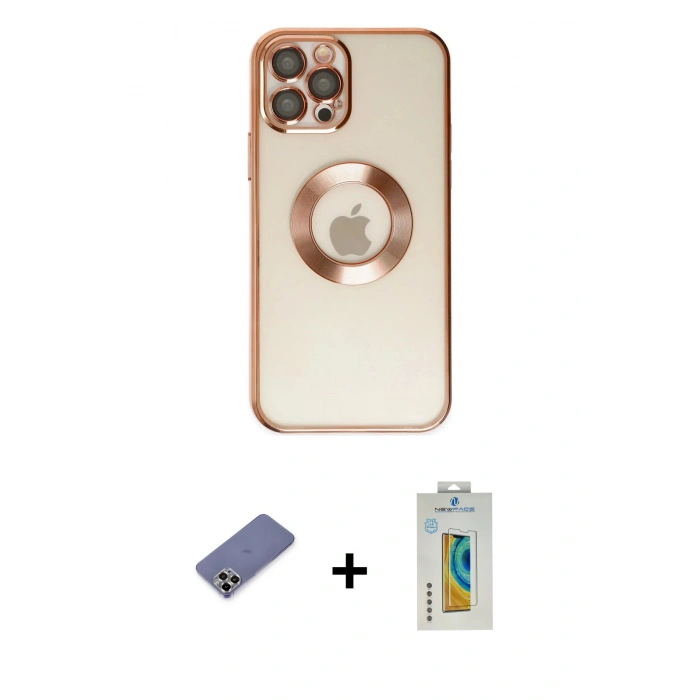 MARSİLYAN™- iPhone 12 Pro Kılıf Pusula Form - Siyah Polymer Nano Ekran Koruyucu + Metal Kamera Lens Koruma Cam - GD
