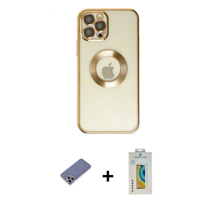 MARSİLYAN™- iPhone 12 Pro Kılıf Pusula Form - Siyah Polymer Nano Ekran Koruyucu + Metal Kamera Lens Koruma Cam - GD