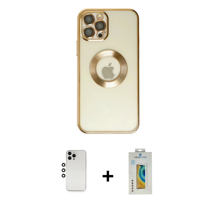 MARSİLYAN™- iPhone 12 Pro Kılıf Pusula Form - Siyah Polymer Nano Ekran Koruyucu + Shine Kamera Lens - GS