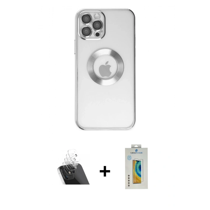 MARSİLYAN™- iPhone 12 Pro Kılıf Pusula Form - Siyah Polymer Nano Ekran Koruyucu + Kamera Lens Koruma Cam - SF