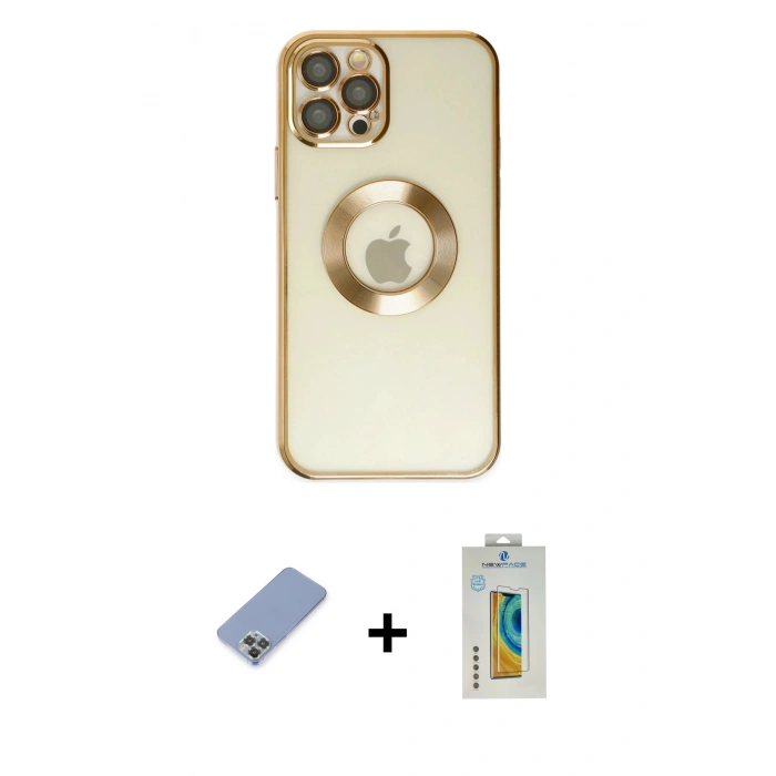 MARSİLYAN™- iPhone 12 Pro Kılıf Pusula Form - Siyah Polymer Nano Ekran Koruyucu + Metal Kamera Lens Koruma Cam - KUYL