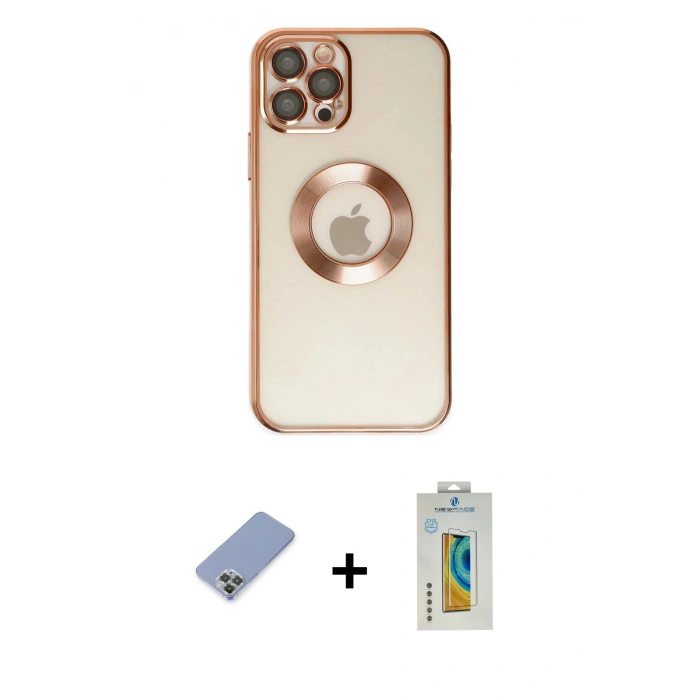 MARSİLYAN™- iPhone 12 Pro Kılıf Pusula Form - Siyah Polymer Nano Ekran Koruyucu + Metal Kamera Lens Koruma Cam - KUYL