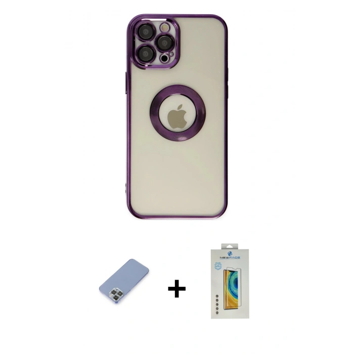 MARSİLYAN™- iPhone 12 Pro Kılıf Pusula Form - Siyah Polymer Nano Ekran Koruyucu + Metal Kamera Lens Koruma Cam - KUYL