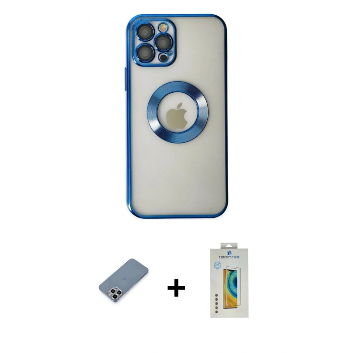 MARSİLYAN™- iPhone 12 Pro Kılıf Pusula Form - Siyah Polymer Nano Ekran Koruyucu + Metal Kamera Lens Koruma Cam - GS