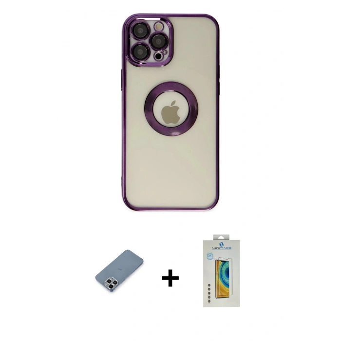 MARSİLYAN™- iPhone 12 Pro Kılıf Pusula Form - Siyah Polymer Nano Ekran Koruyucu + Metal Kamera Lens Koruma Cam - GS