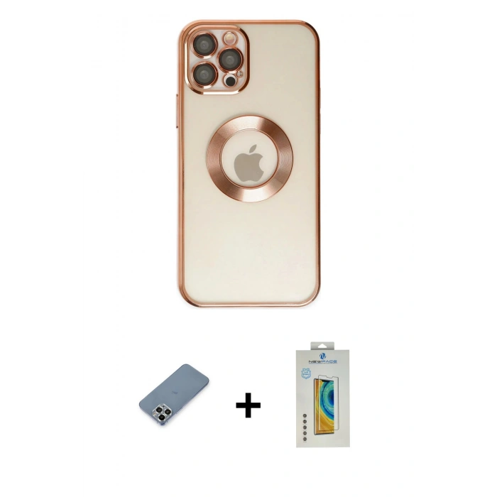 MARSİLYAN™- iPhone 12 Pro Kılıf Pusula Form - Siyah Polymer Nano Ekran Koruyucu + Metal Kamera Lens Koruma Cam - GS