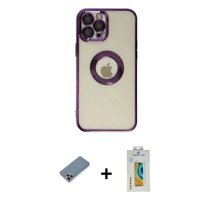 MARSİLYAN™- iPhone 12 Pro Kılıf Pusula Form - Siyah Polymer Nano Ekran Koruyucu + Metal Kamera Lens Koruma Cam - MR