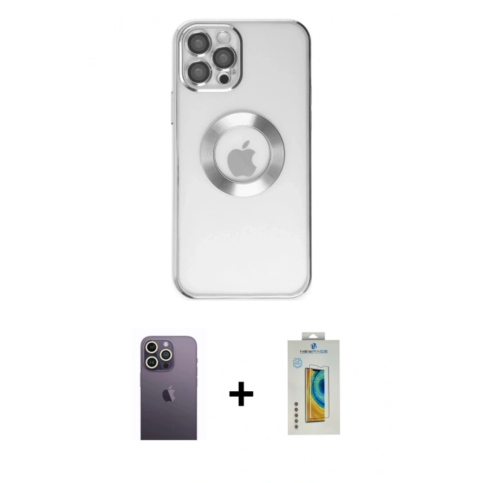 MARSİLYAN™- iPhone 12 Pro Kılıf Pusula Form - Siyah Polymer Nano Ekran Koruyucu + Neon Fosforlu Kamera Lens - BZ