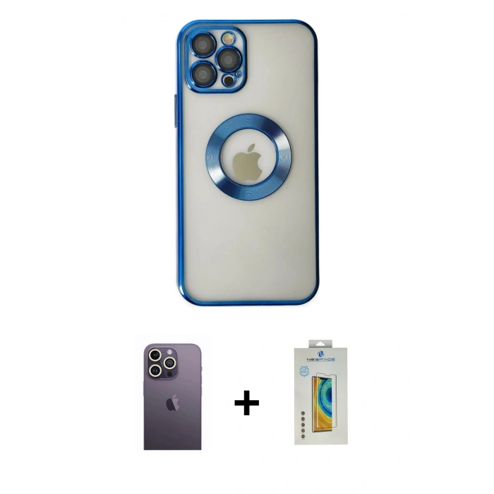 MARSİLYAN™- iPhone 12 Pro Kılıf Pusula Form - Siyah Polymer Nano Ekran Koruyucu + Neon Fosforlu Kamera Lens - BZ