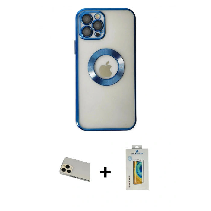 MARSİLYAN™- iPhone 12 Pro Kılıf Pusula Form - Siyah Polymer Nano Ekran Koruyucu + Rainbow Kamera Lens Koruma Cam - GD