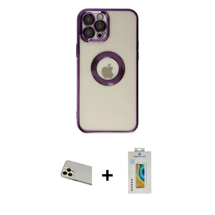 MARSİLYAN™- iPhone 12 Pro Kılıf Pusula Form - Siyah Polymer Nano Ekran Koruyucu + Rainbow Kamera Lens Koruma Cam - GD