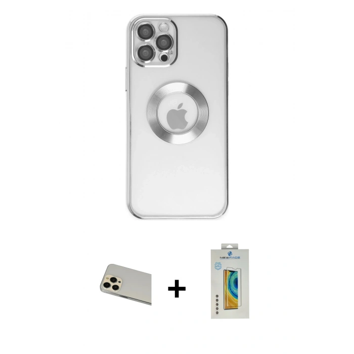 MARSİLYAN™- iPhone 12 Pro Kılıf Pusula Form - Siyah Polymer Nano Ekran Koruyucu + Rainbow Kamera Lens Koruma Cam - GD