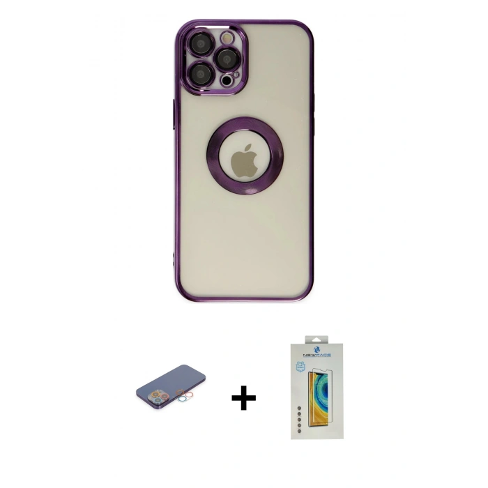 MARSİLYAN™- iPhone 12 Pro Kılıf Pusula Form - Siyah Polymer Nano Ekran Koruyucu + Renkli Kamera Lens Koruma Cam - PE