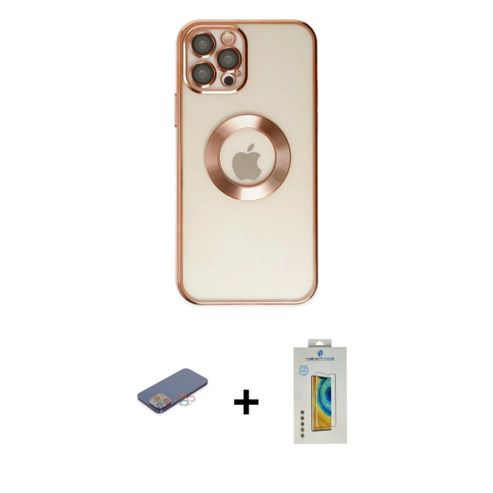 MARSİLYAN™- iPhone 12 Pro Kılıf Pusula Form - Siyah Polymer Nano Ekran Koruyucu + Renkli Kamera Lens Koruma Cam - PE