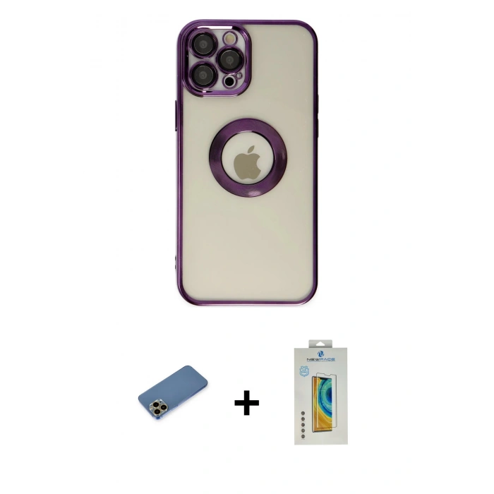 MARSİLYAN™- iPhone 12 Pro Kılıf Pusula Form - Siyah Polymer Nano Ekran Koruyucu + Shine Kamera Lens Koruma Cam - GD