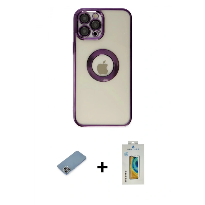 MARSİLYAN™- iPhone 12 Pro Kılıf Pusula Form - Siyah Polymer Nano Ekran Koruyucu + Shine Kamera Lens Koruma Cam - GI