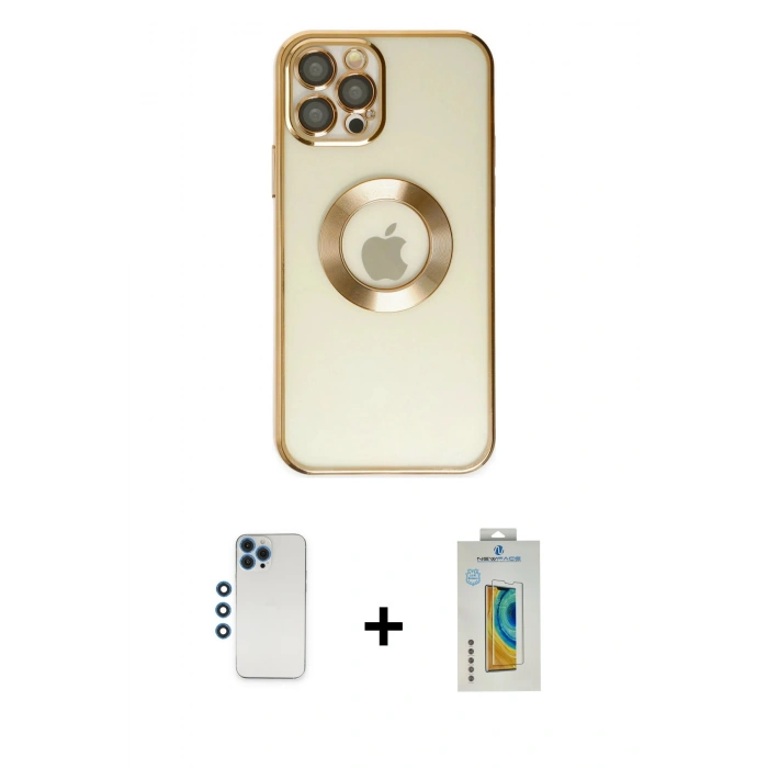 MARSİLYAN™- iPhone 12 Pro Kılıf Pusula Form - Siyah Polymer Nano Ekran Koruyucu + Shine Kamera Lens - MI