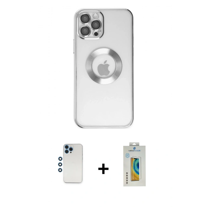 MARSİLYAN™- iPhone 12 Pro Kılıf Pusula Form - Siyah Polymer Nano Ekran Koruyucu + Shine Kamera Lens - MI